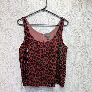 J.Crew Velvet Tank Top Women 8 Pink Leopard Print Scoop Neck Keyhole Sleeveless